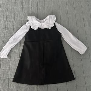 ZARA FAUX LEATHER PINAFORE DRESS & WIDE COLLAR BLOUSE 4T-5T